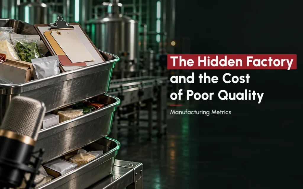 The hidden factory: rework totes and quality hold tags beside a food line