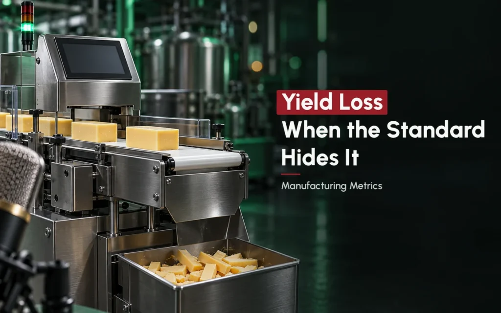 Yield loss: checkweigher with cheese blocks and trimmed offcuts