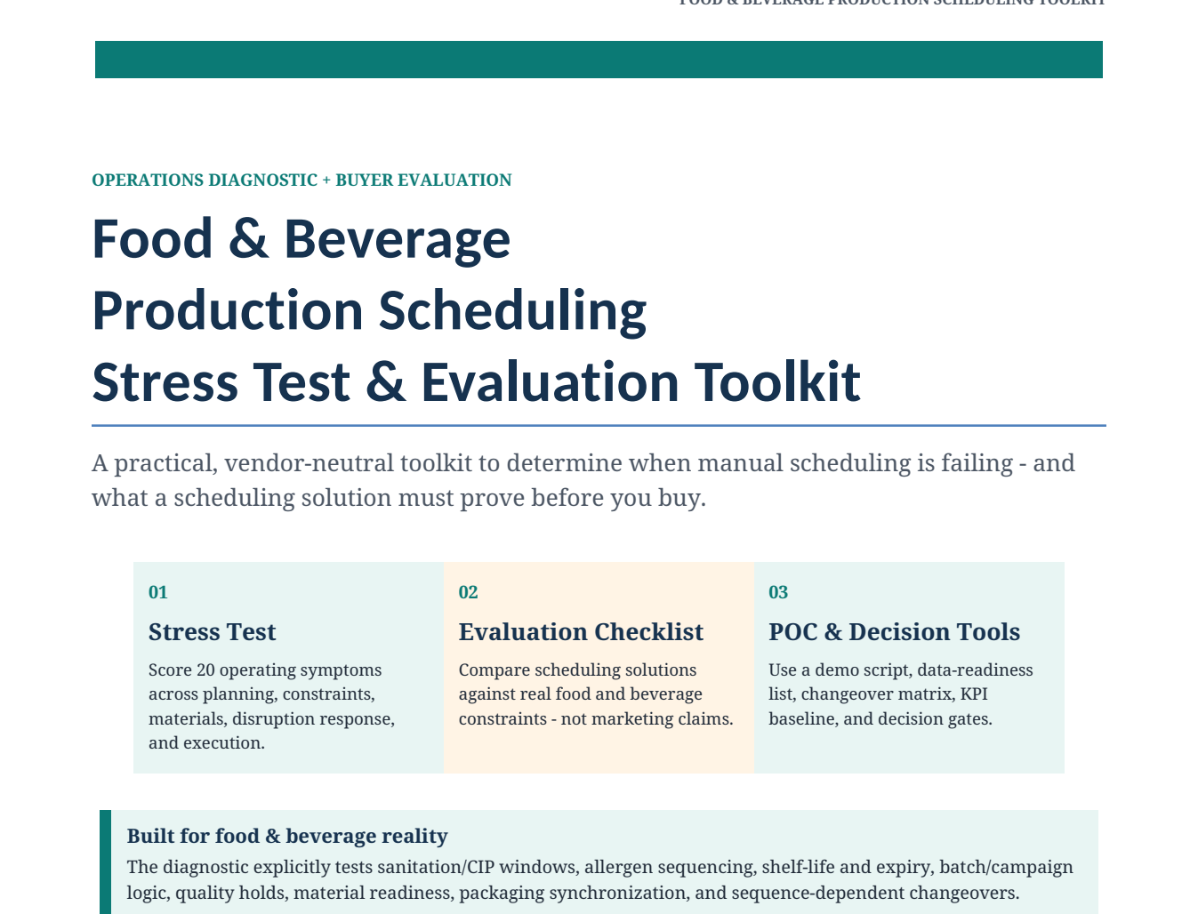 Food & Beverage Production Scheduling Toolkit cover preview